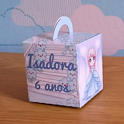Imagem de Caixa Cubo Alça Cinderela Chibi Fofo Personalizada  Lembrancinha Festa Infantil Aniversário