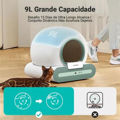 Caixa De Areia Automática 65L+9L Para Gatos Com Auto-limpeza e Controle via APP - NewPet Imagem de Caixa De Areia Automática 65L+9L Para Gatos Com Auto-limpeza e Controle via APP