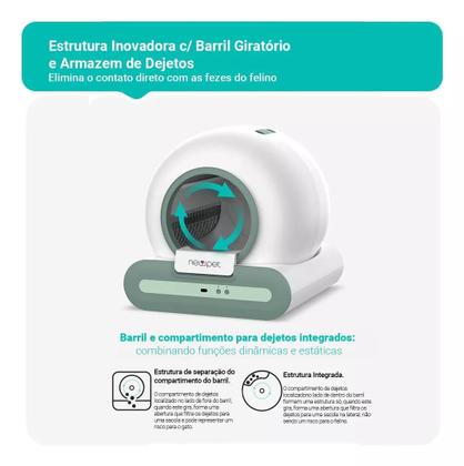 Caixa De Areia Automática 65L+9L Para Gatos Com Auto-limpeza e Controle via APP - NewPet Imagem de Caixa De Areia Automática 65L+9L Para Gatos Com Auto-limpeza e Controle via APP