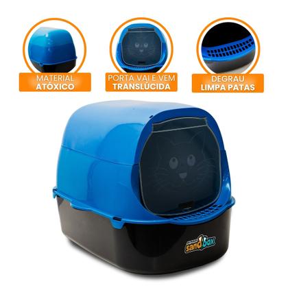 Imagem de Caixa de Areia Gatos Extra Grande Banheiro Pet Fechado Kit Sanitário Bandeja Higiênica Furba Sandbox Com Potes e Pazinha