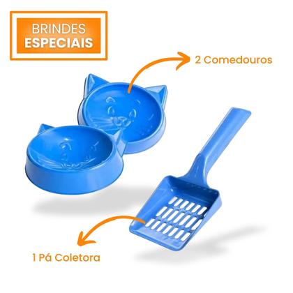 Imagem de Caixa de Areia Gatos Extra Grande Banheiro Pet Fechado Kit Sanitário Bandeja Higiênica Furba Sandbox Com Potes e Pazinha