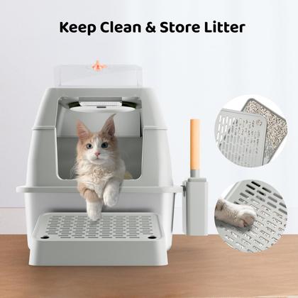 Imagem de Caixa de Areia para Gatos Eosarcu XL em Aço Inoxidável - com Tampa e Colher