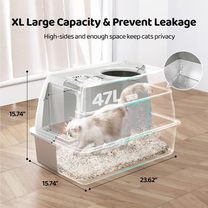 Imagem de Caixa de Areia para Gatos Eosarcu XL em Aço Inoxidável - com Tampa e Colher