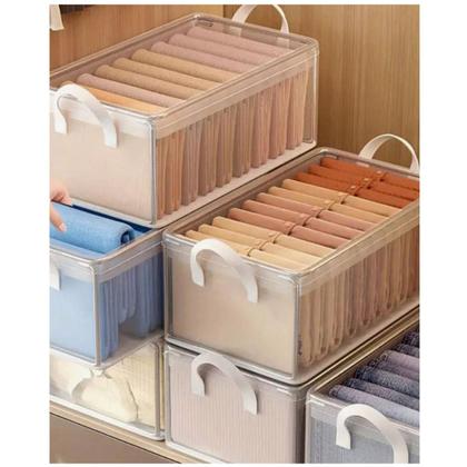 Imagem de Caixa de Armazenamento Cesto de Plástico Transparente Durável Estrutura de Aço e Alças Reforçadas Empilhável p/Roupas,