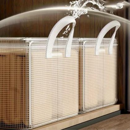 Imagem de Caixa de Armazenamento Cesto de Plástico Transparente Durável Estrutura de Aço e Alças Reforçadas Empilhável p/Roupas,