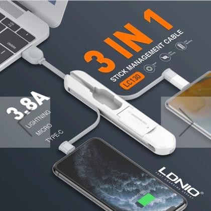 Imagem de Caixa de armazenamento de cabo LDNIO LC130 3 em 1 cabo micro USB tipo C