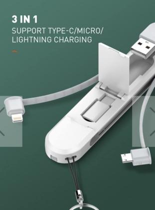 Imagem de Caixa de armazenamento de cabo LDNIO LC130 3 em 1 cabo micro USB tipo C