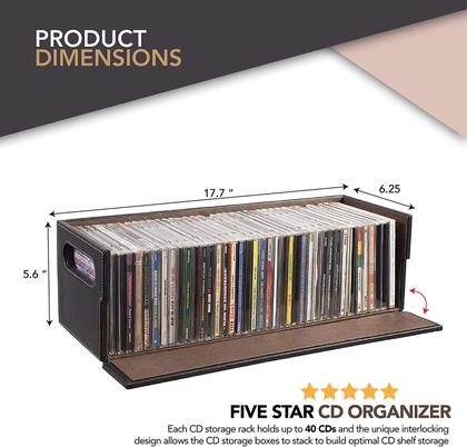 Imagem de Caixa de armazenamento de CD Armazene seu organizador doméstico para 40 CDs Brown