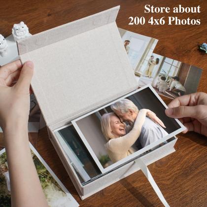Imagem de Caixa de armazenamento de fotos Yopih 5x7 Linen para 200 fotos bege