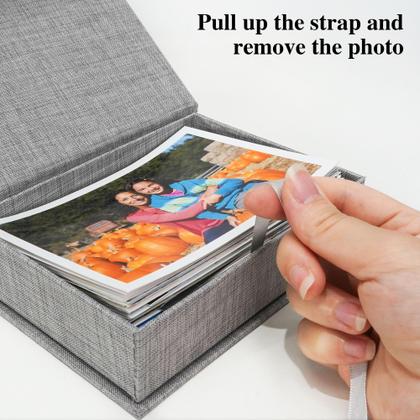 Imagem de Caixa de armazenamento de fotos Yopih 5x7 Linen para 200 fotos cinza