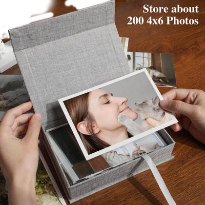 Imagem de Caixa de armazenamento de fotos Yopih 5x7 Linen para 200 fotos cinza