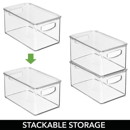 Imagem de Caixa de armazenamento MDesign Plastic Deep com tampa e alças, pacote com 4