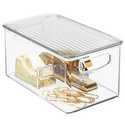 Imagem de Caixa de armazenamento MDesign Plastic Deep com tampa e alças, pacote com 4