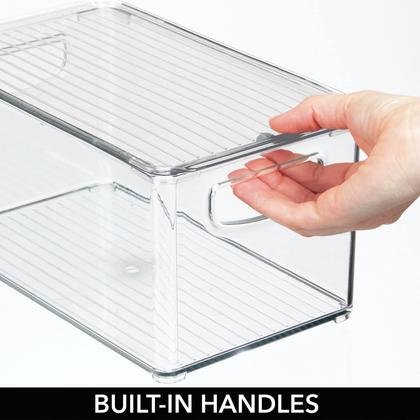 Imagem de Caixa de armazenamento MDesign Plastic Deep com tampa e alças, pacote com 4