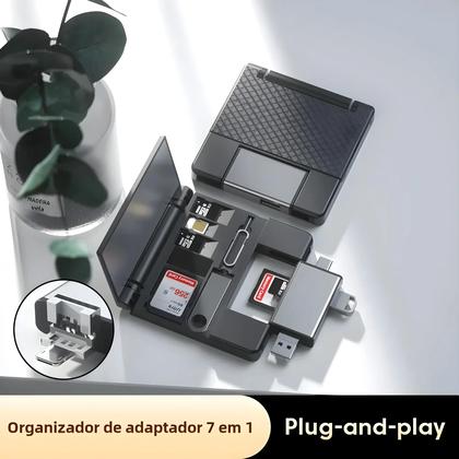 Imagem de Caixa de Armazenamento Multifuncional 7 em 1 para Cartões SD, Micro SD e Adaptador USB 2.0