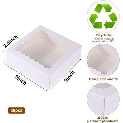 Imagem de Caixa de bolo PFAMKEER 9x9x6,4 cm com janela 36 peças de papelão branco