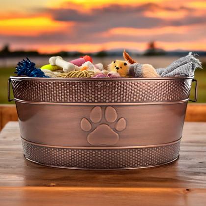 Imagem de Caixa de brinquedos para cães BREKX Metal indestrutível, cobre, galvanizado, 25L