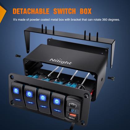 Imagem de Caixa de Comutação Nilight 4 Gangues 12V com Carregador USB PD e QC 3.0