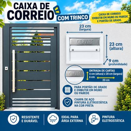 Imagem de Caixa de correio carta para portão, grade ou embutir em parede ou muro chapa de aço Branca