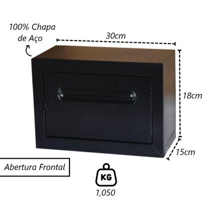 Imagem de Caixa de Correio Cartas Condomínio Frontal Preta 15x30x18cm