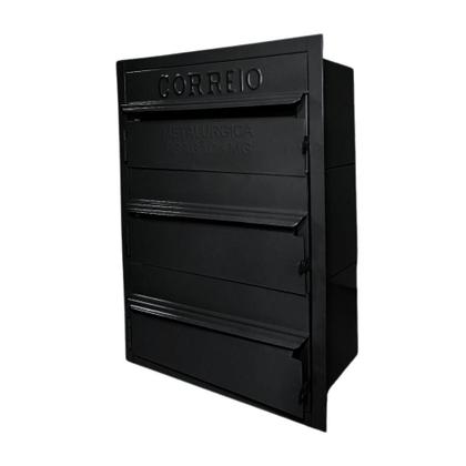Imagem de Caixa de Correios 3 Módulos Hóteis Condomínios Tamanho 15x25x36cm Aço Cor Cinza e Preta