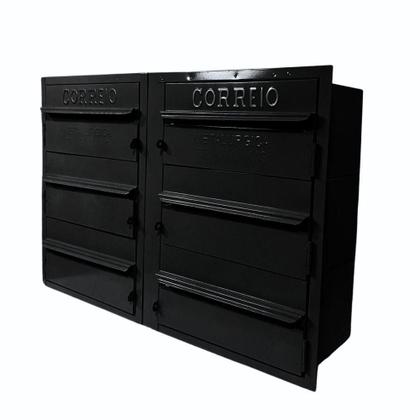 Imagem de Caixa De Correios 6 Módulos Preta Tamanho 15x50x36cm Aço Preto