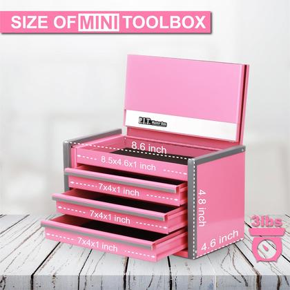 Imagem de Caixa de Ferramentas Portátil P.I.T. Mini Pink - 3 Gavetas Empilháveis em Aço