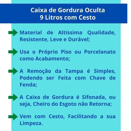 Imagem de Caixa De Gordura Oculta Embutida Com Cesto de Limpeza 9 Litros