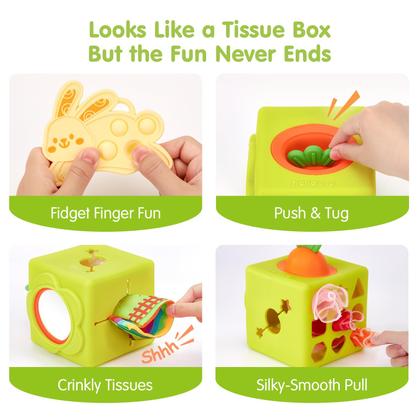 Imagem de Caixa de lenços de silicone para brinquedos de 6 a 12 meses com cachecóis