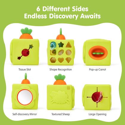 Imagem de Caixa de lenços de silicone para brinquedos de 6 a 12 meses com cachecóis