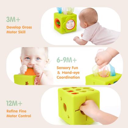 Imagem de Caixa de lenços de silicone para brinquedos de 6 a 12 meses com cachecóis