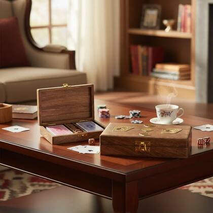 Imagem de Caixa De Madeira Jogo De Cartas E Dados Decorativo