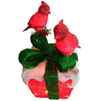 Imagem de Caixa de Presentes Com Luzes e Pássaros 35x18x14cm Enfeite de Natal 220V