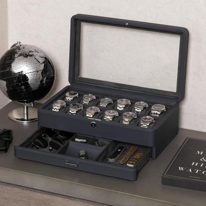Imagem de Caixa de relógio ROTHWELL Luxury para 12 relógios PU Leather Carbon