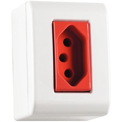 Imagem de Caixa de Sobrepor com 1 Tomada 2P+T 20 A 250 V Tramontina LizFlex com Vermelha e Branca