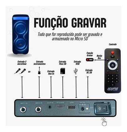 Imagem de Caixa de Som 1200W Eclipse E206 Bluetooth TWS C Remoto Bateria 6 horas 2 Woofer 6,5 bivolt
