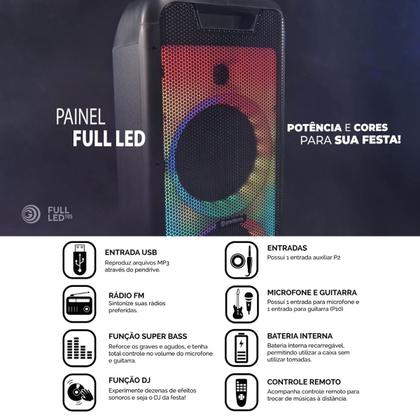 Imagem de Caixa De Som 500W Microfone Bivolt Led Gradiente Potente