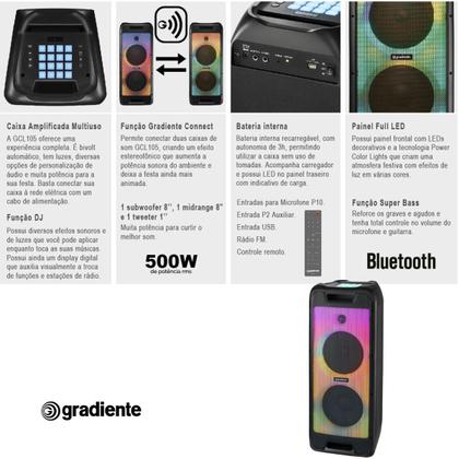 Imagem de Caixa De Som 500W Microfone Bivolt Led Gradiente Potente