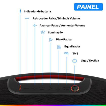 Imagem de Caixa de Som 80w Moob Live Portátil Conectividade Bluetooth 5.0 Resistente á Água IPX5 Iluminação Led Função TWS Assistente Google e Siri Bivolt