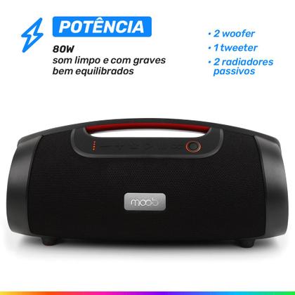 Imagem de Caixa de Som 80w Moob Live Portátil Conectividade Bluetooth 5.0 Resistente á Água IPX5 Iluminação Led Função TWS Assistente Google e Siri Bivolt