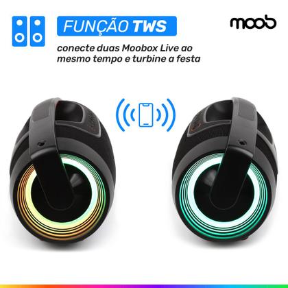 Imagem de Caixa de Som 80w Moob Live Portátil Conectividade Bluetooth 5.0 Resistente á Água IPX5 Iluminação Led Função TWS Assistente Google e Siri Bivolt