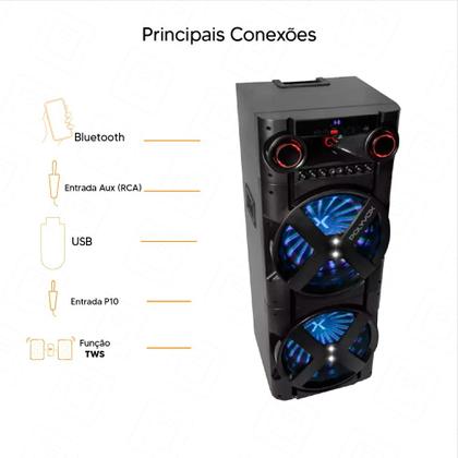 Imagem de Caixa de Som Ampl. Polyvox XT-2000T Bluetooth TWS Fm LED 2000w- 2 Mic