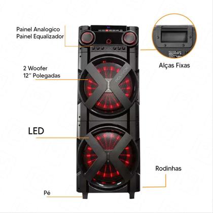 Imagem de Caixa de Som Ampl. Polyvox XT-2000T Bluetooth TWS Fm LED 2000w- 2 Mic