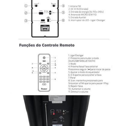 Imagem de Caixa De Som Amplificada 1200w Sumay Power X Com 2 Microfones Karaoke Cor Preta 110/220v