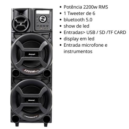 Imagem de Caixa De Som Amplificada Amvox ACA 2201 PESADÃO ll 2 Woofer ALTO FALANTE 12" Bivolt SFM