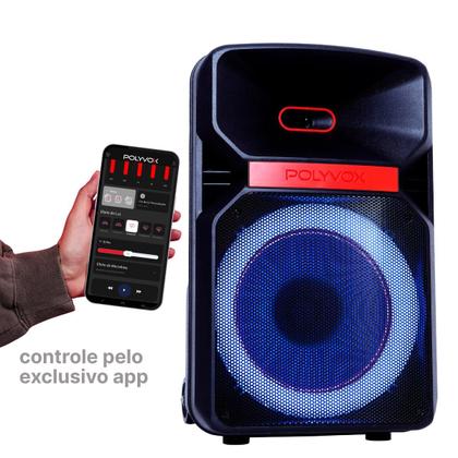 Imagem de Caixa de Som Amplificada Bluetooth Polyvox XC812 600W 7h bateria Case de Transporte