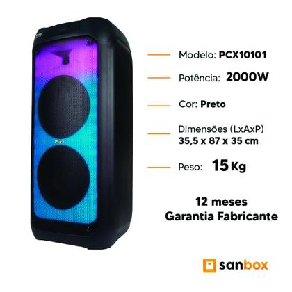 Imagem de Caixa de Som Amplificada PCX10101 Full LED Bluetooth 2000W - 3 Mic