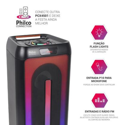 Imagem de Caixa de Som Amplificada Philco Pcx4501 350w Flash Light Preta Bivolt