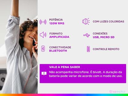 Imagem de Caixa de Som Amplificada Portátil Multiuso Com Bluetooth USB Controle Remoto 120W Bivolt CA80 Lenoxx