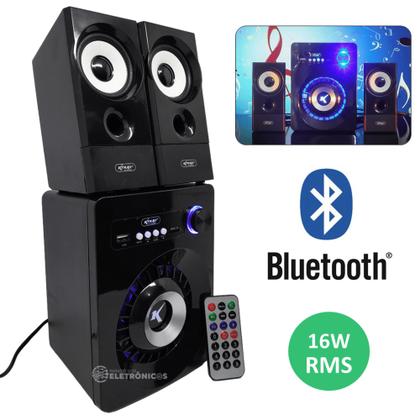 Imagem de Caixa De Som Amplificada Subwoofer 2.1 Bluetooth 16w P/ Pc Som Estério KP6022BH